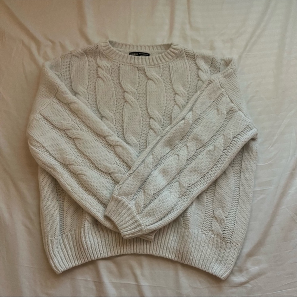 Cable Knit White Sweater